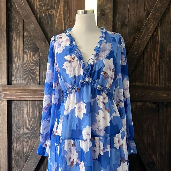 Casual Floral Deep V Neck Long Sleeve Long Evening bohemian Cocktail dress - Picture 5 of 12